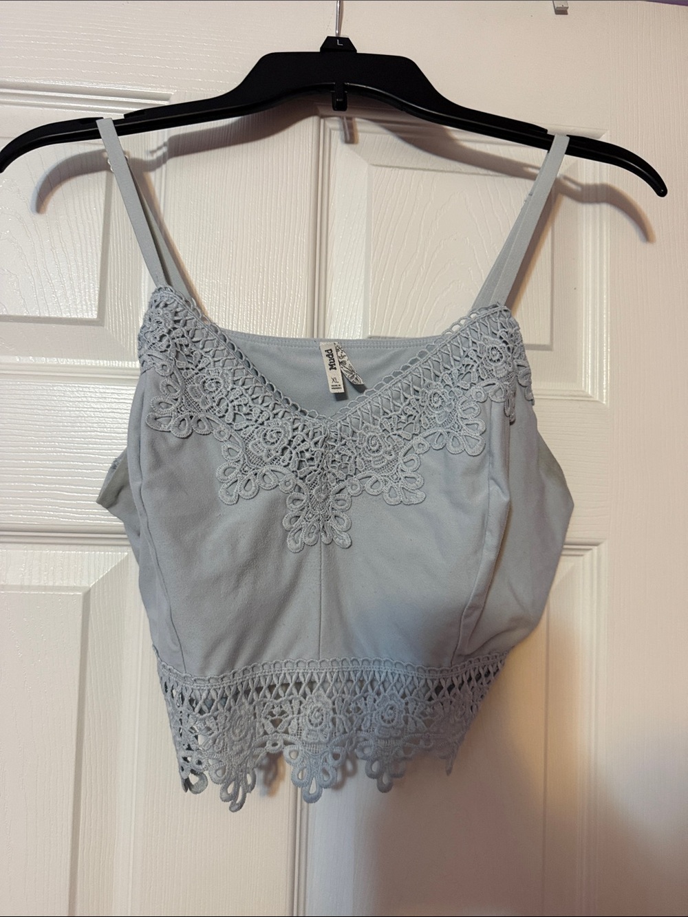 Mudd Light Blue Crochet-Trim Cropped Cami